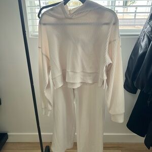 ALO Yoga Cream Ribbed Hoodie and Sweats